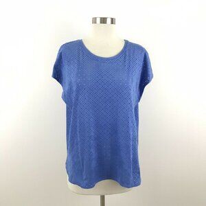 Conrad‎ C Collection Womens 10 Top Blue Suede Laser Cut Short Cap Sleeve Dolman